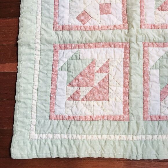 Vintage Handmade Hand Quilted Sampler Wall Hanging, Tabletop Pastel 19.5x19.5" - Picture 4 of 6